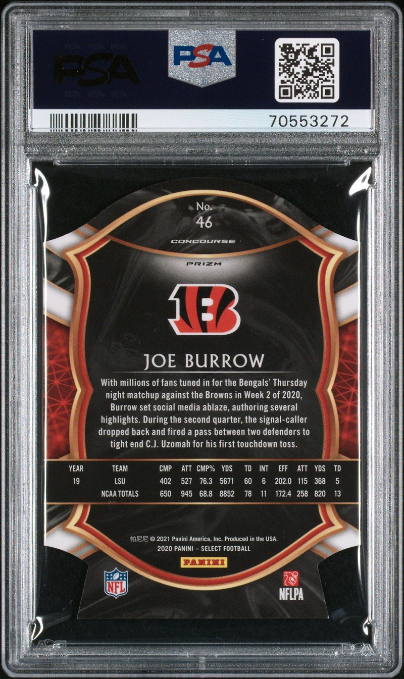 2020 Panini Select Joe Burrow Die-cut Blue Prizm PSA 10