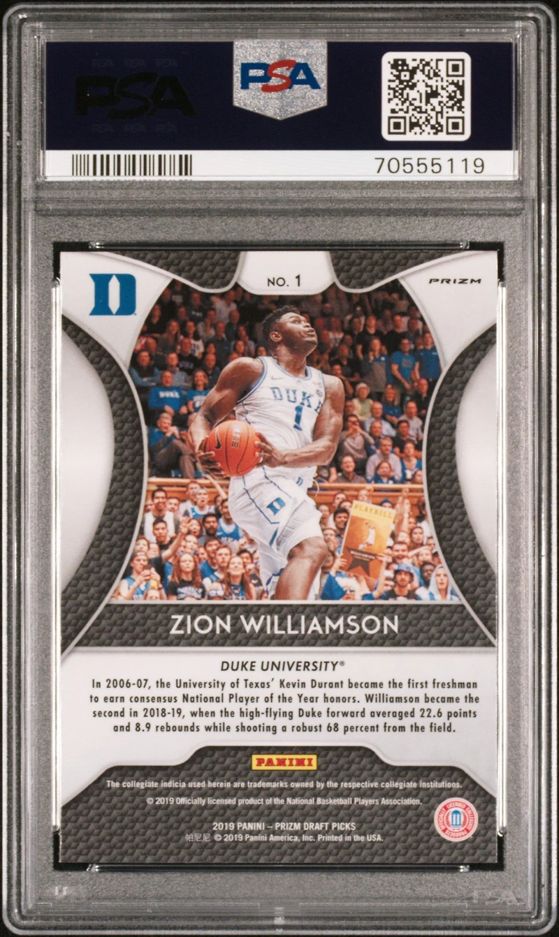 2019 Panini Prizm Draft Picks 1 Zion Williamson Blue Prizm PSA 9