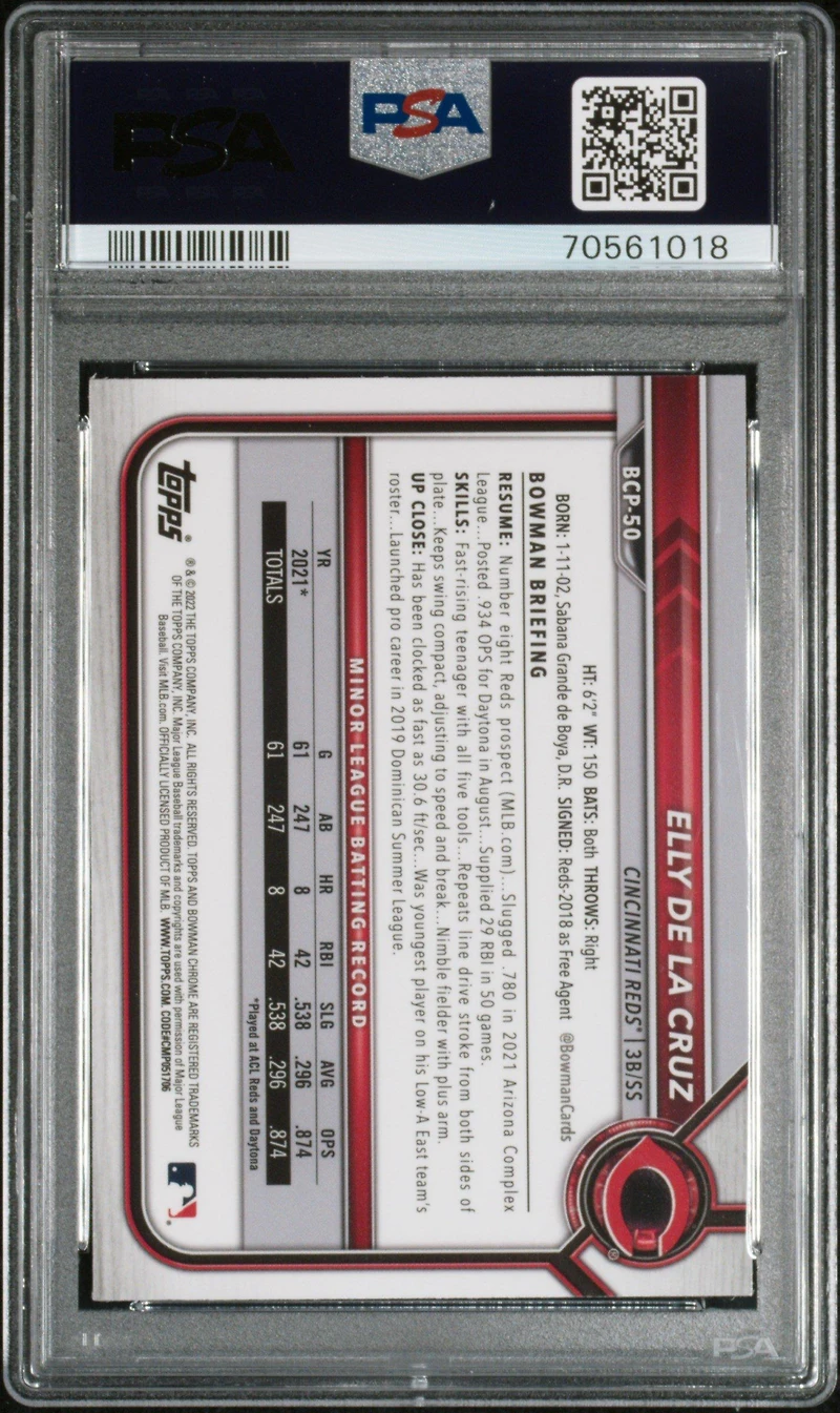 2022 Bowman Chrome Prospects Bcp50 Elly De La Cruz PSA