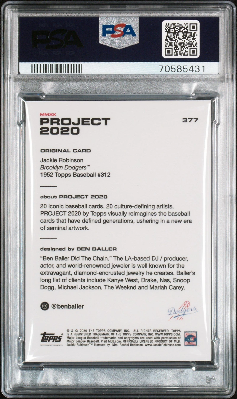 2020 Topps Project 2020 377 Jackie Robinson\ben Baller PSA 10