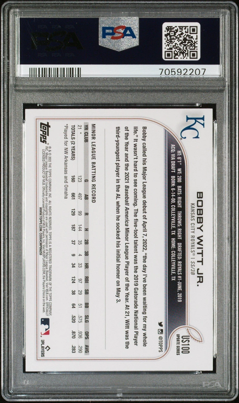 2022 Topps Update Us100 Bobby Witt Jr. Sp PSA