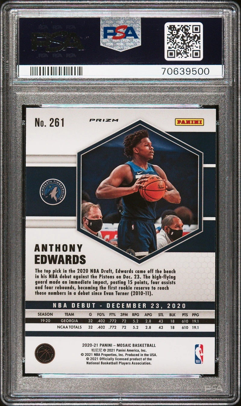 2020 Panini Mosaic 261 Anthony Edwards PSA