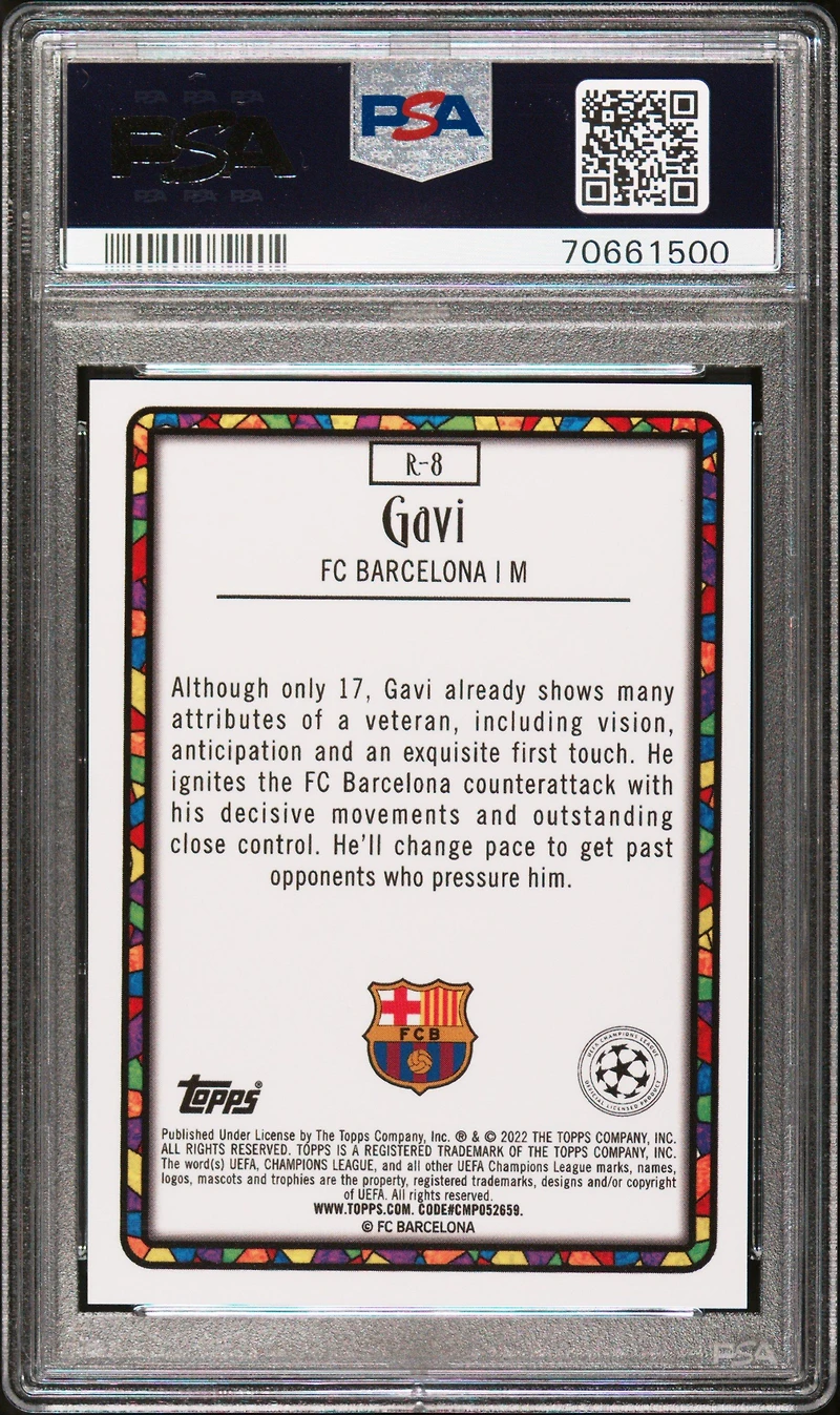 2021-2022 Topps Merlin Chrome Uefa League Renaissance R8 Gavi PSA 9