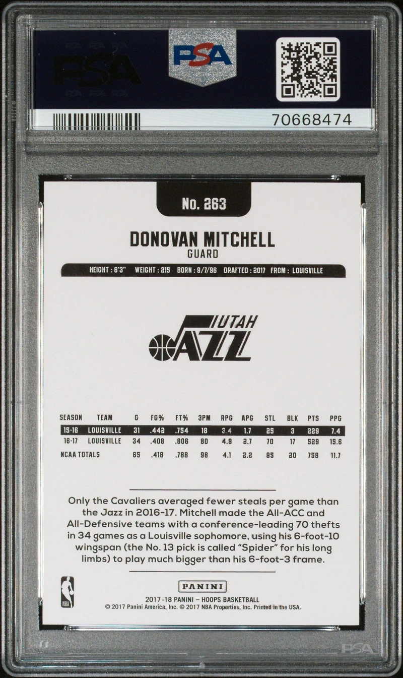 2017 Panini Hoops 263 Donovan Mitchell Green PSA 10