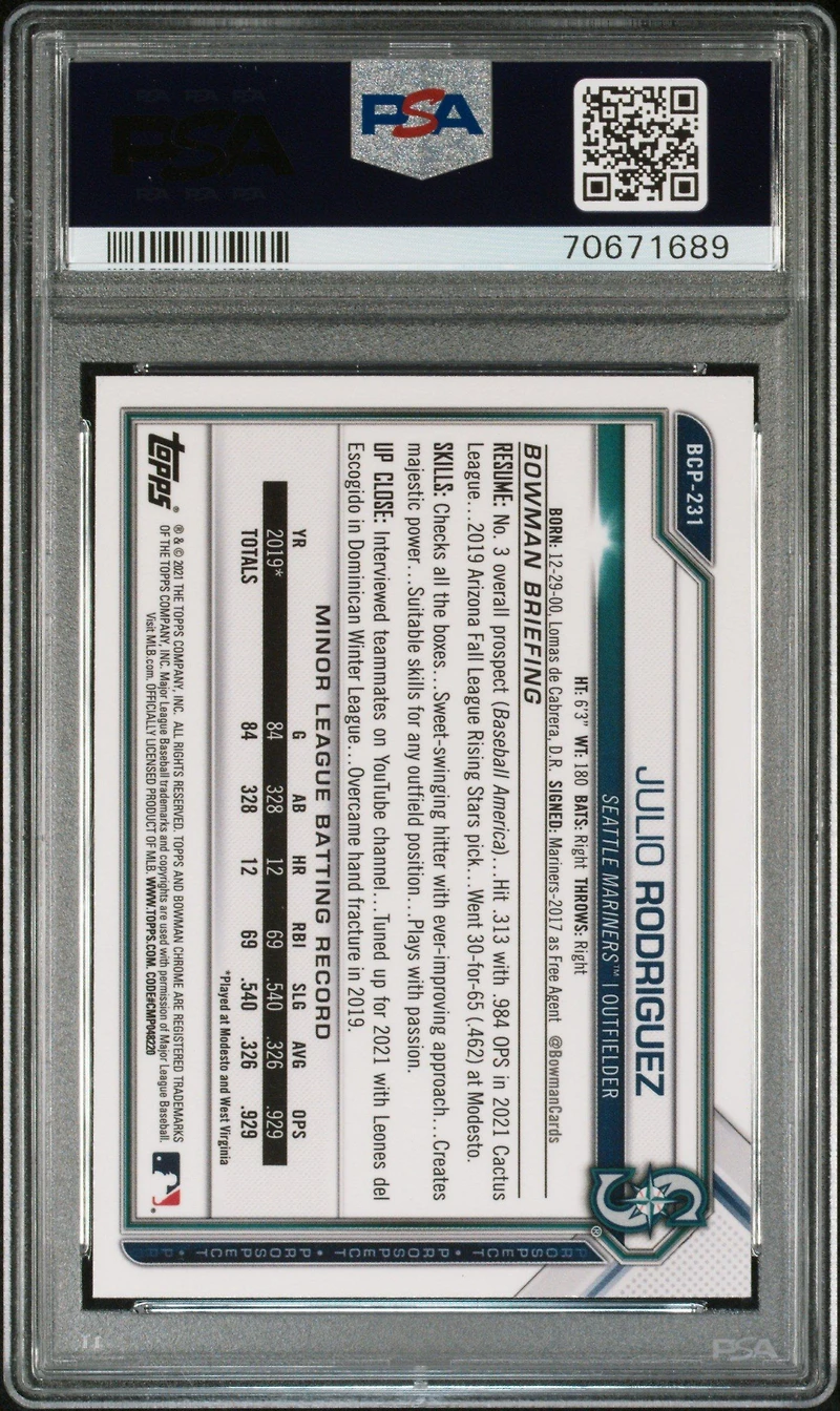 2021 Bowman Chrome Mega Box 231 Julio Rodriguez PSA 9