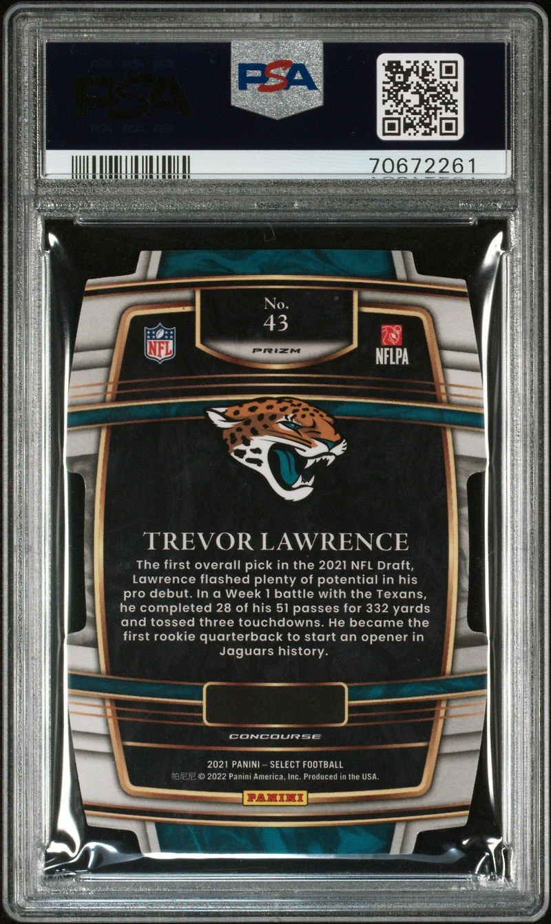 2021 Panini Select 43 Trevor Lawrence Die-cut Red/yellow Prizm PSA 9