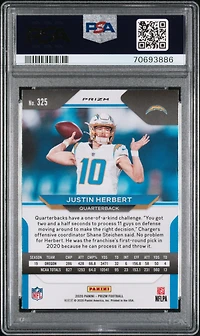 2020 Panini Prizm 325 Justin Herbert Pink Prizm PSA 9