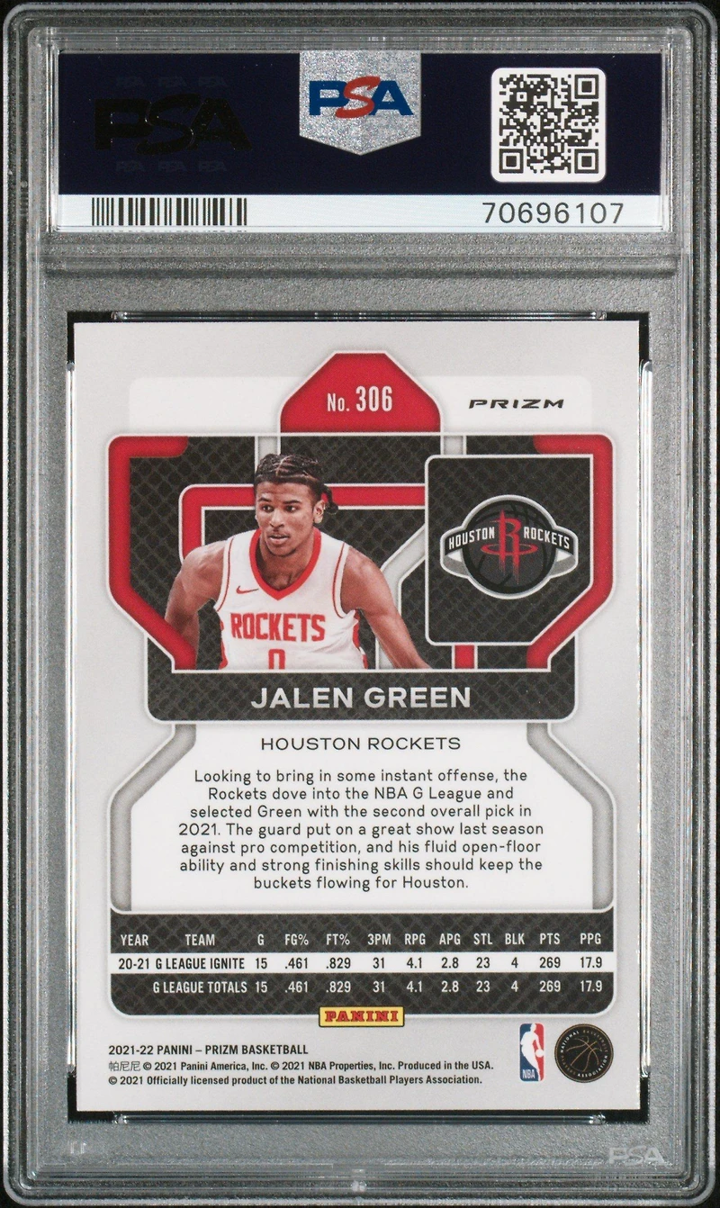 2021 Panini Prizm 306 Jalen Green Green Prizm PSA 10