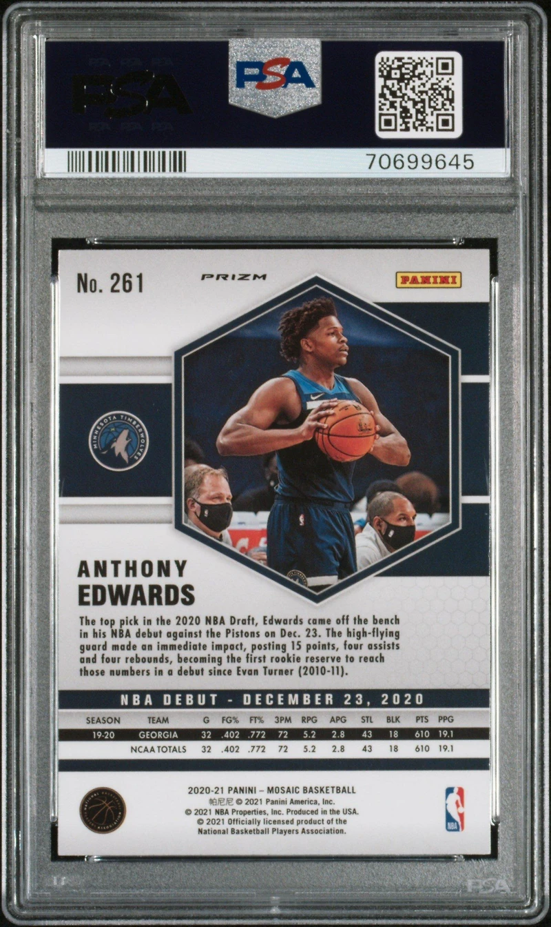 2020 Panini Mosaic 261 Anthony Edwards Reactive Orange PSA 10