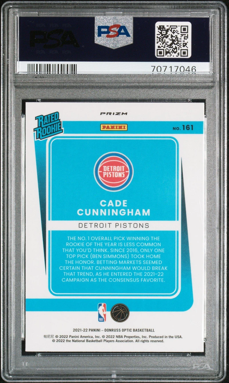 2021 Panini Donruss Optic 161 Cade Cunningham Blue Velocity PSA 10