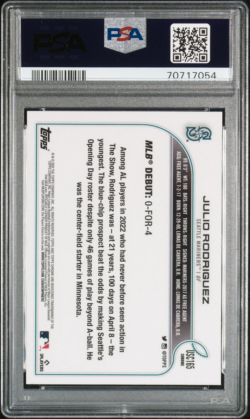 2022 Topps Chrome Update Usc165 Julio Rodriguez Purple Refractor PSA