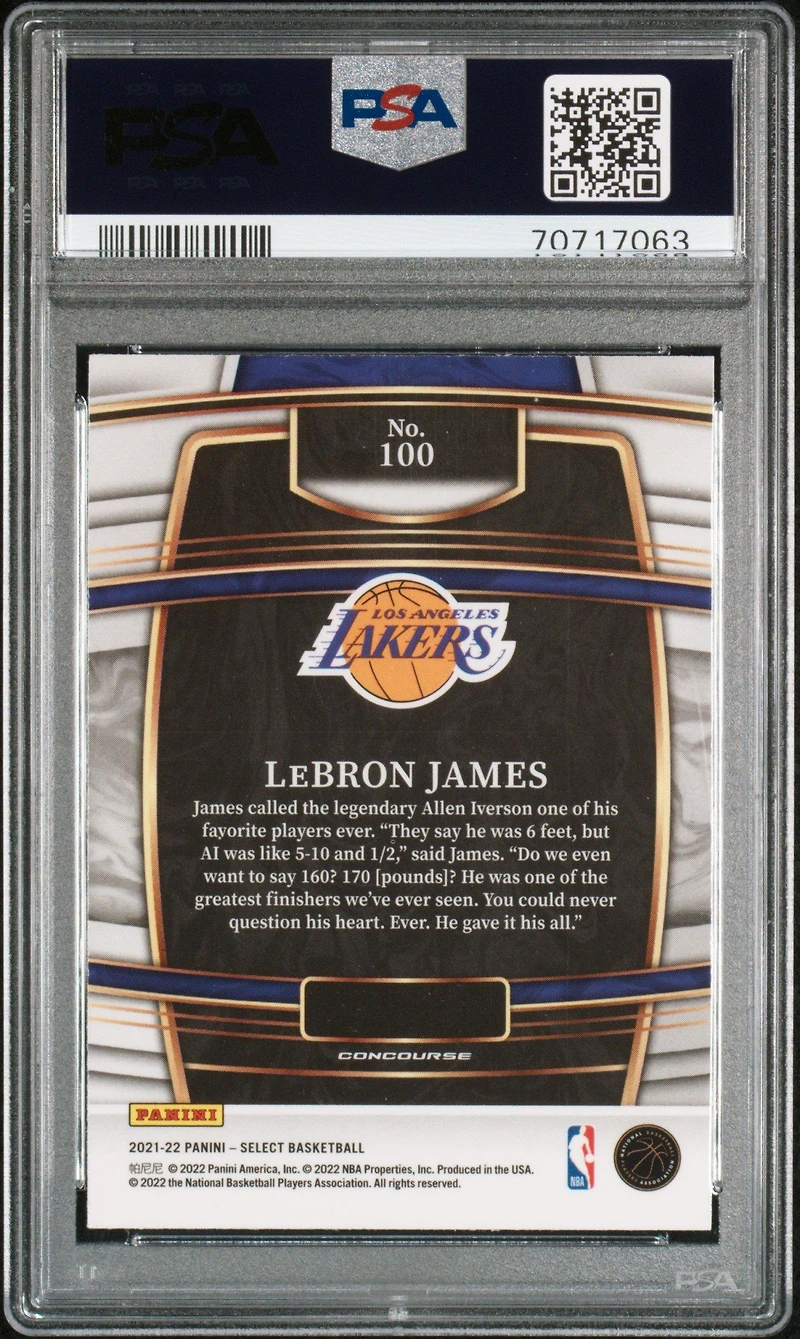 2021 Panini Select 100 Lebron James Blue PSA 10
