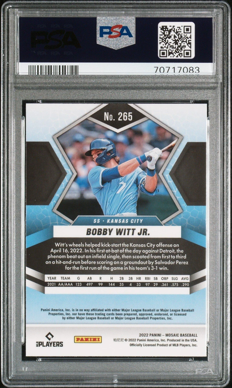 2022 Panini Mosaic 265 Bobby Witt Jr. PSA 9