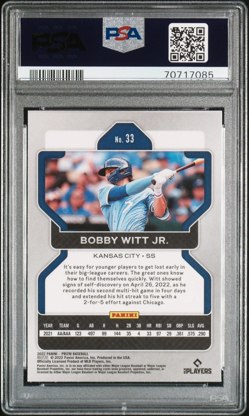 2022 Panini Prizm 33 Bobby Witt Jr. PSA 9