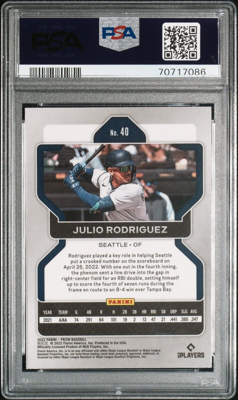 2022 Panini Prizm 40 Julio Rodriguez PSA 10