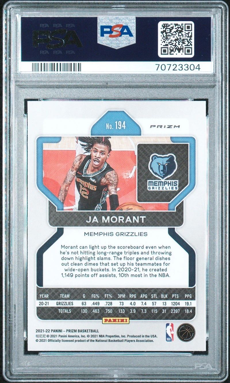 2021 Panini Prizm 194 Ja Morant Ice PSA 10