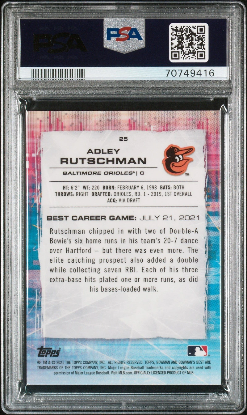 2021 Bowman's Best 25 Adley Rutschman Purple Refractor PSA 9