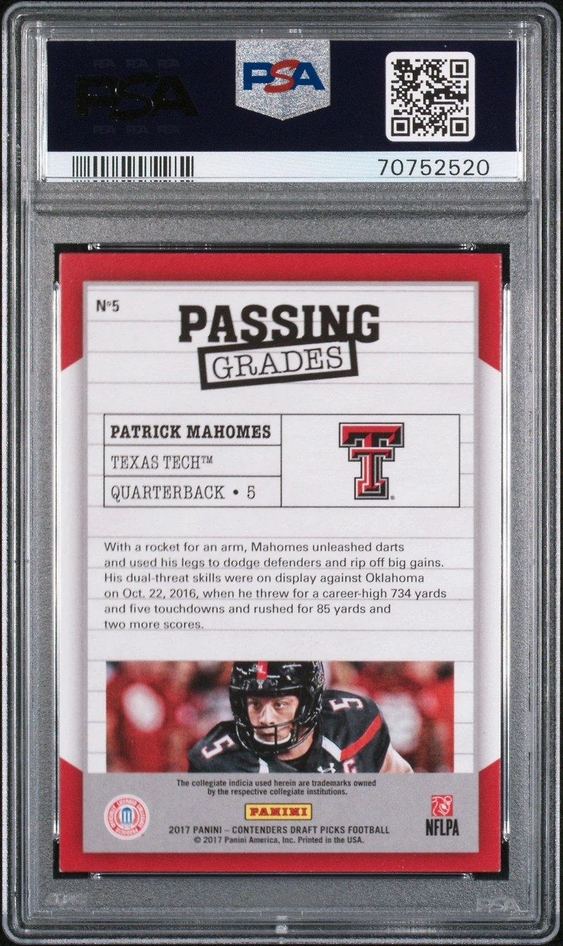 2017 Panini Contenders Draft Picks Passing Grades 5 Patrick Mahomes Ii PSA 9
