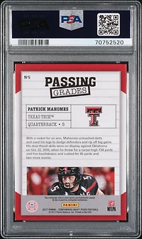 2017 Panini Contenders Draft Picks Passing Grades 5 Patrick Mahomes Ii PSA 9