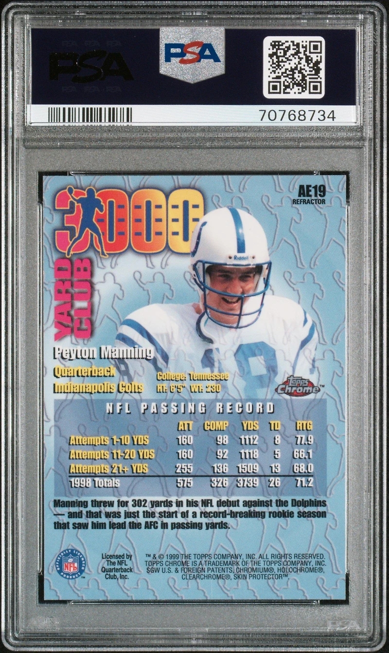 1999 Topps Chrome All-etch Ae19 Peyton Manning PSA 10