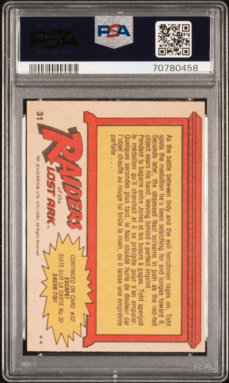 1981 O-pee-chee Raiders Of The Lost Ark 31 The Prize Of Agony PSA 8