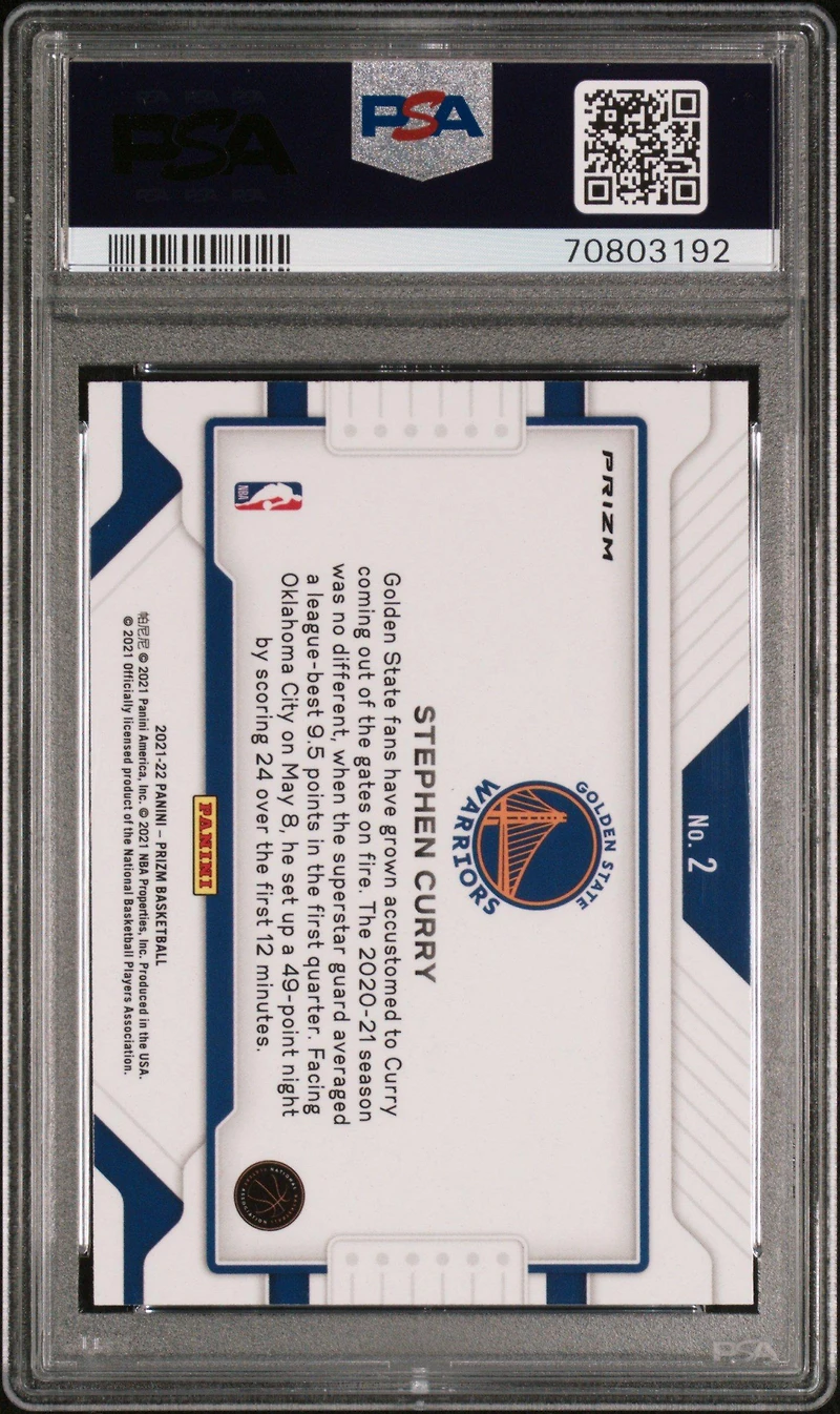 2021 Panini Prizm Widescreen 2 Stephen Curry Silver Prizm PSA 9