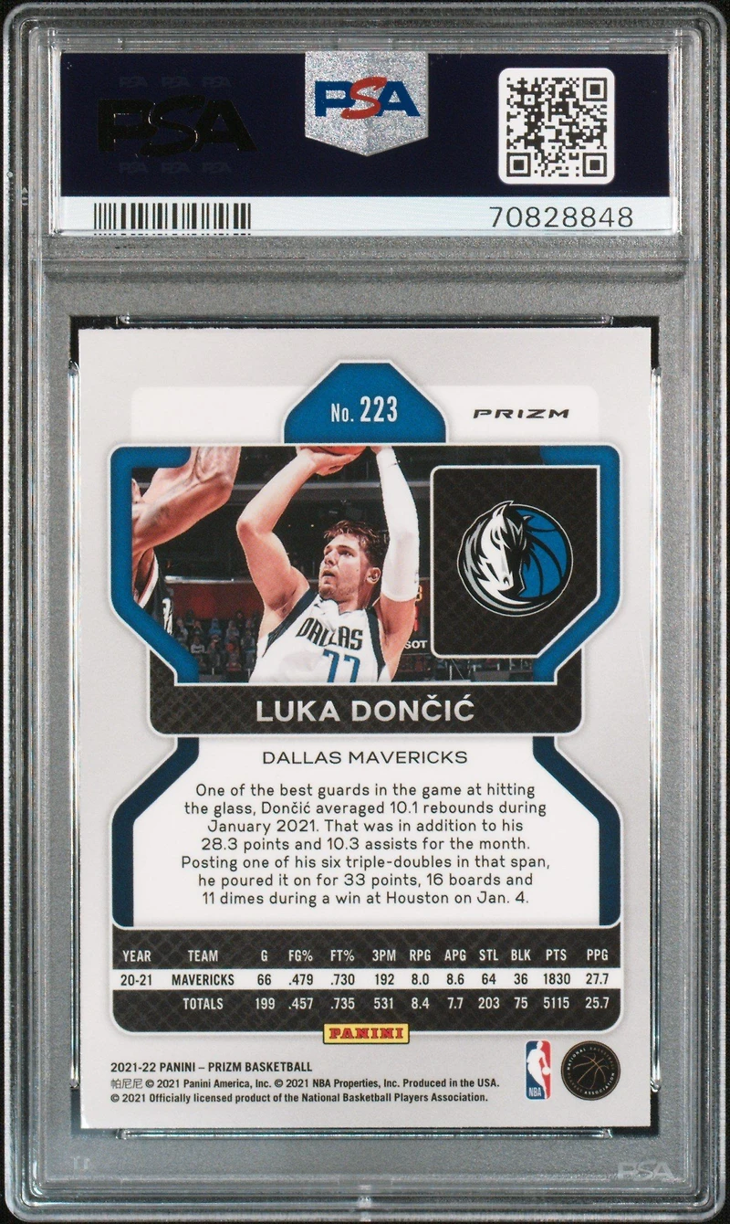 2021 Panini Prizm 223 Luka Doncic Nba 75th Prizm PSA 9