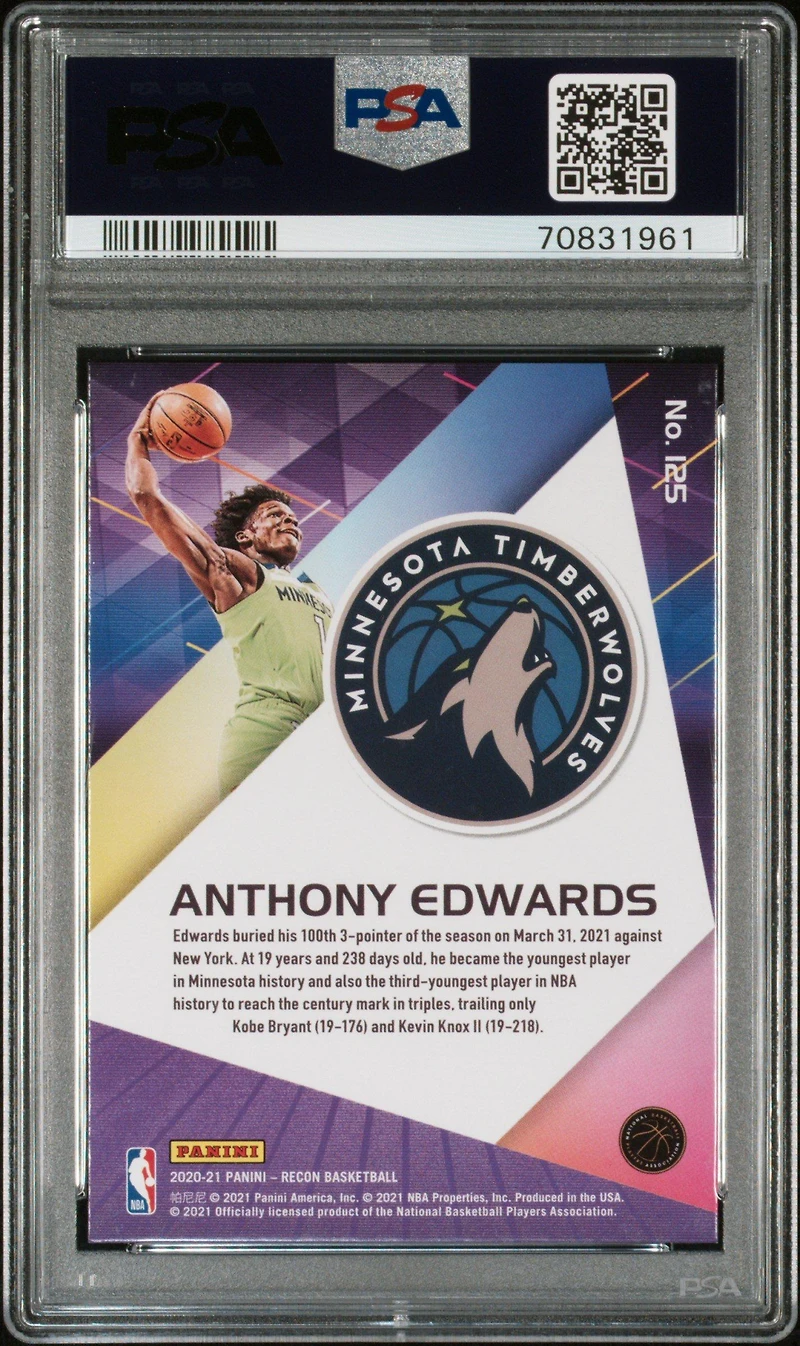 2020 Panini Recon 125 Anthony Edwards PSA 9