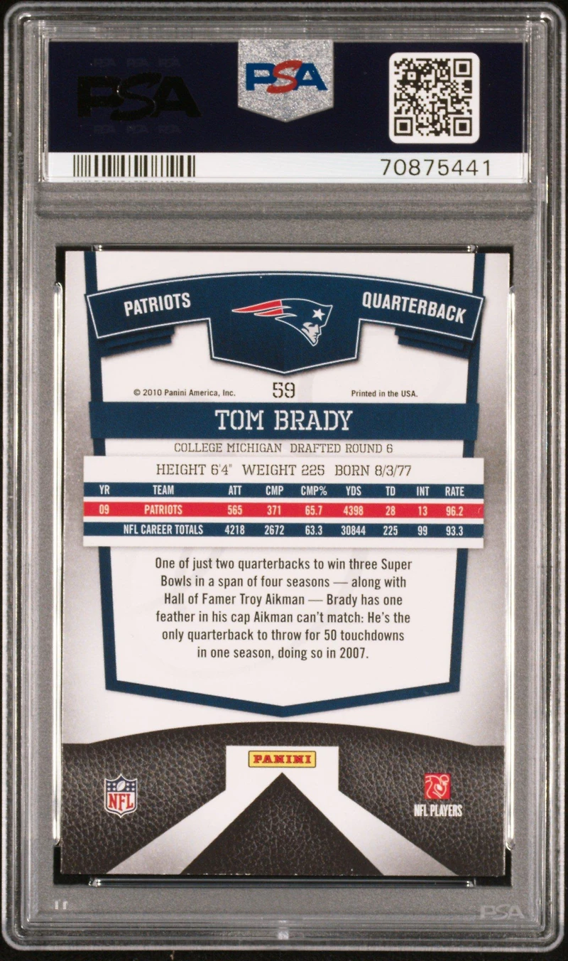 2010 Donruss Elite 59 Tom Brady PSA 10