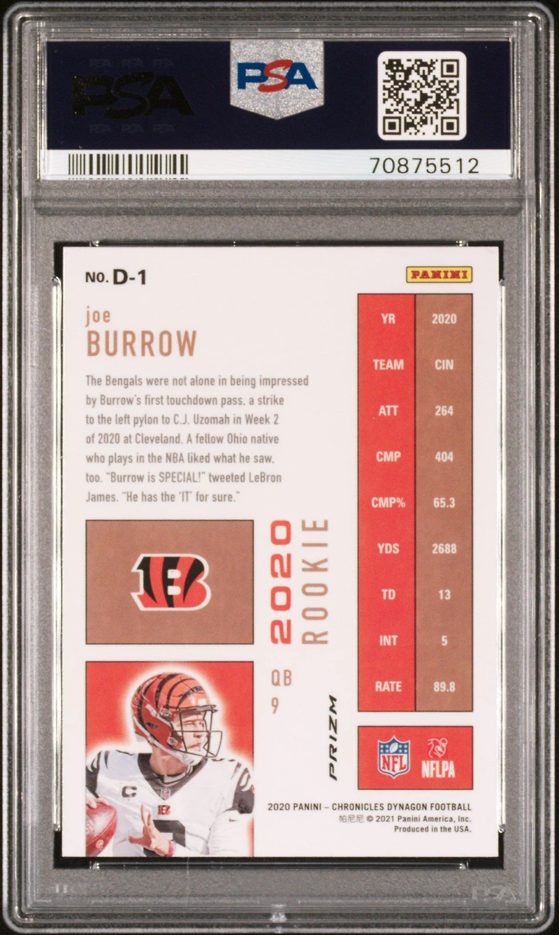 2020 Panini Chronicles Dynagon Rookies D1 Joe Burrow Silver PSA