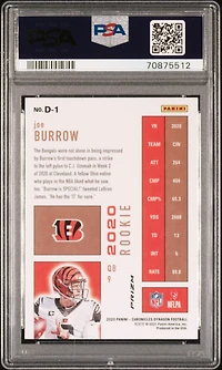 2020 Panini Chronicles Dynagon Rookies D1 Joe Burrow Silver PSA