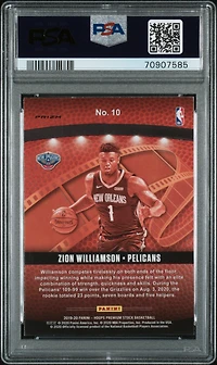 2019 Panini Hoops Premium Stock Lights Camera Action 10 Zion Williamson Orange PSA 10