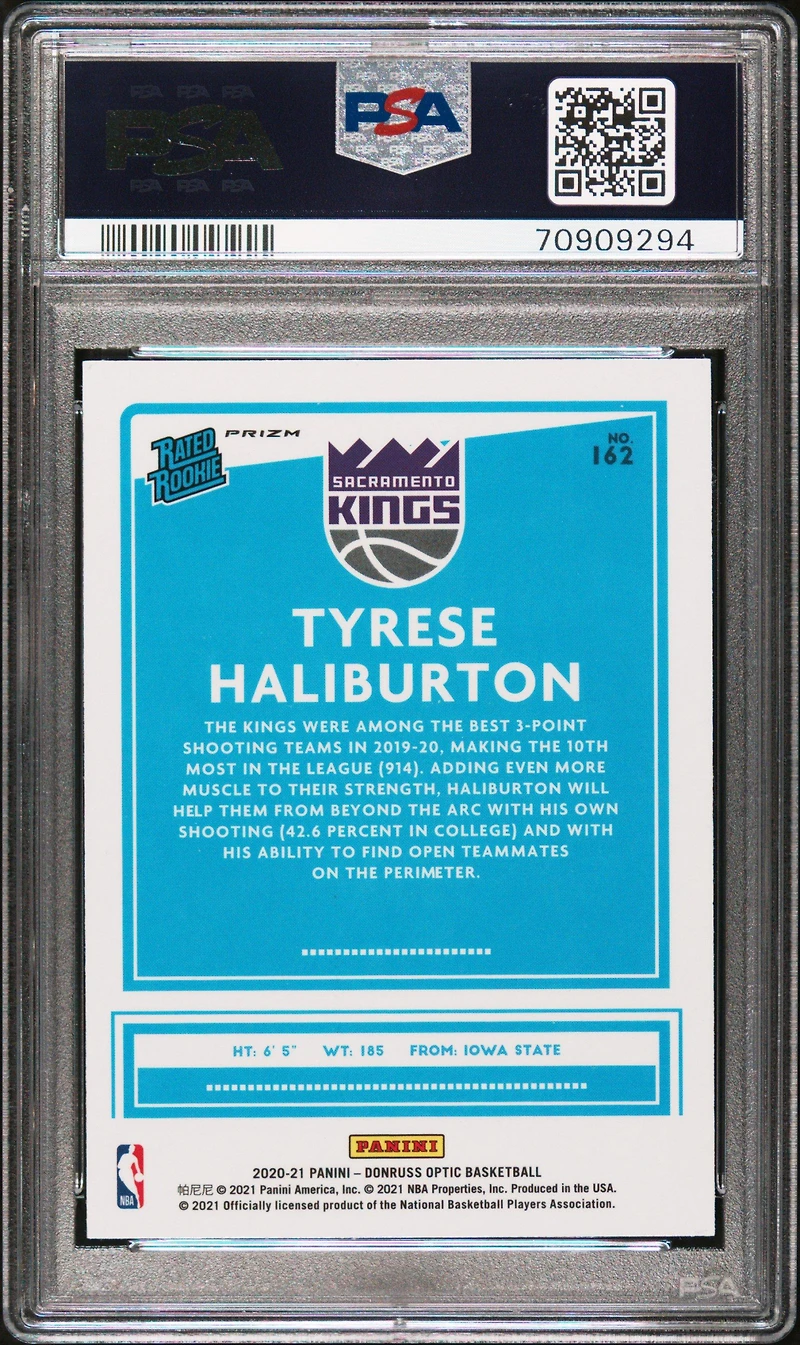 2020 Panini Donruss Optic 162 Tyrese Haliburton Blue Velocity PSA 10