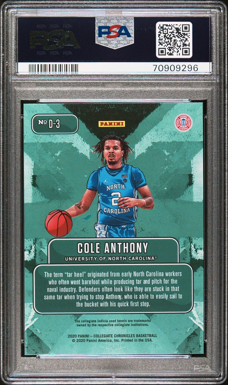 2020 Panini Prizm Draft Picks Downtown D3 Cole Anthony PSA 10
