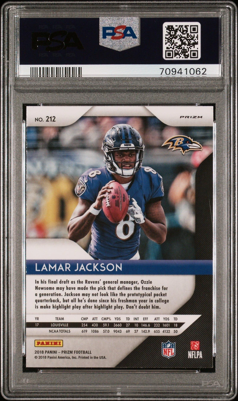 2018 Panini Prizm 212 Lamar Jackson Lazer Prizm PSA