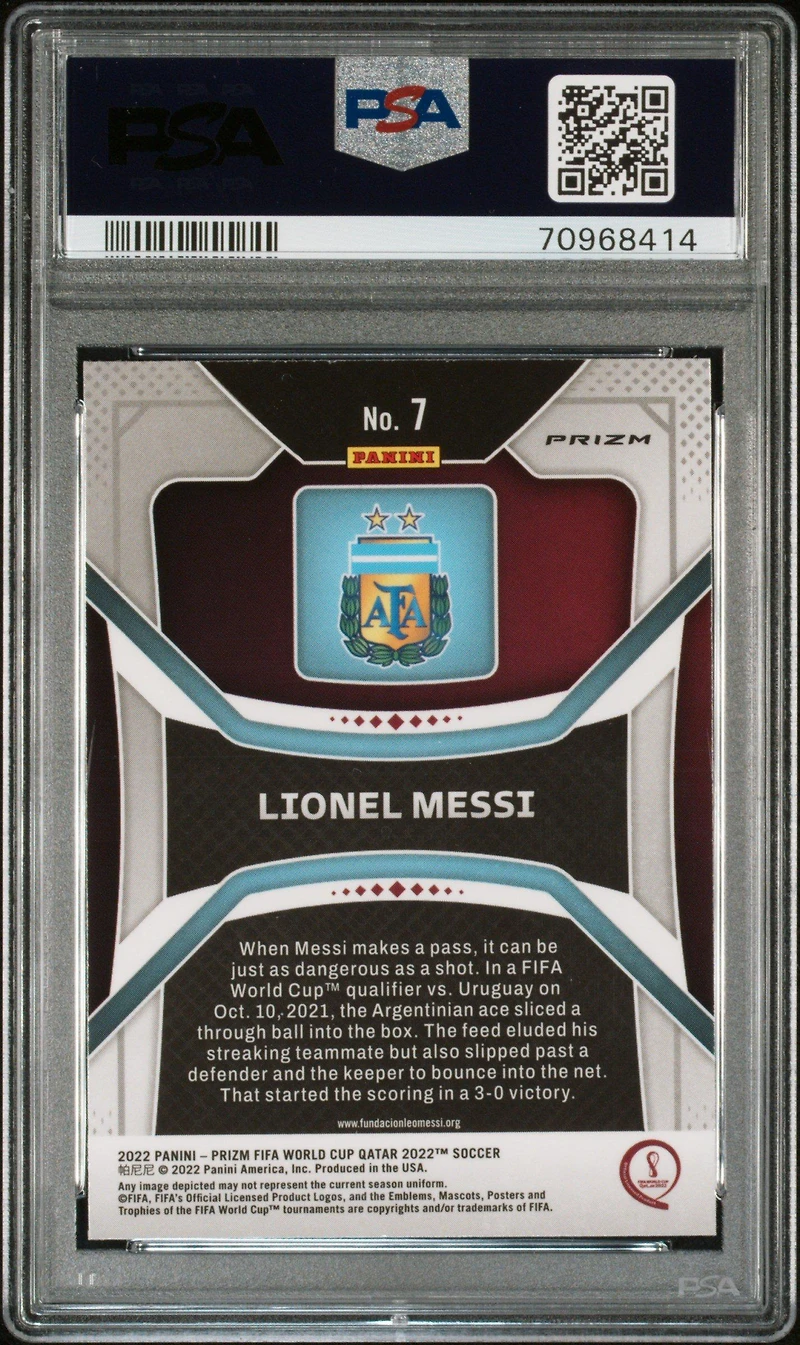 2022 Panini Prizm World Cup Qatar 7 Lionel Messi Hyper Prizm PSA 9