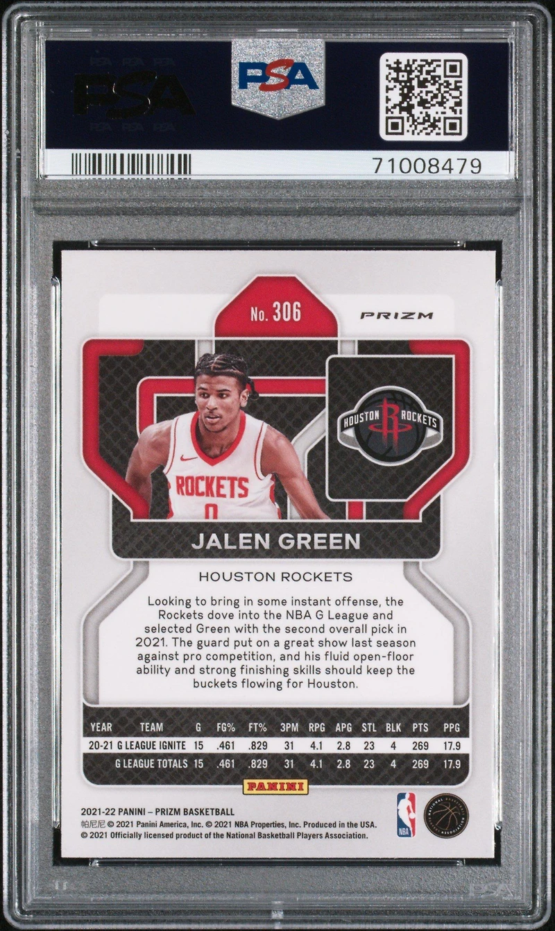 2021 Panini Prizm 306 Jalen Green Red/white/blue Prizm PSA 10