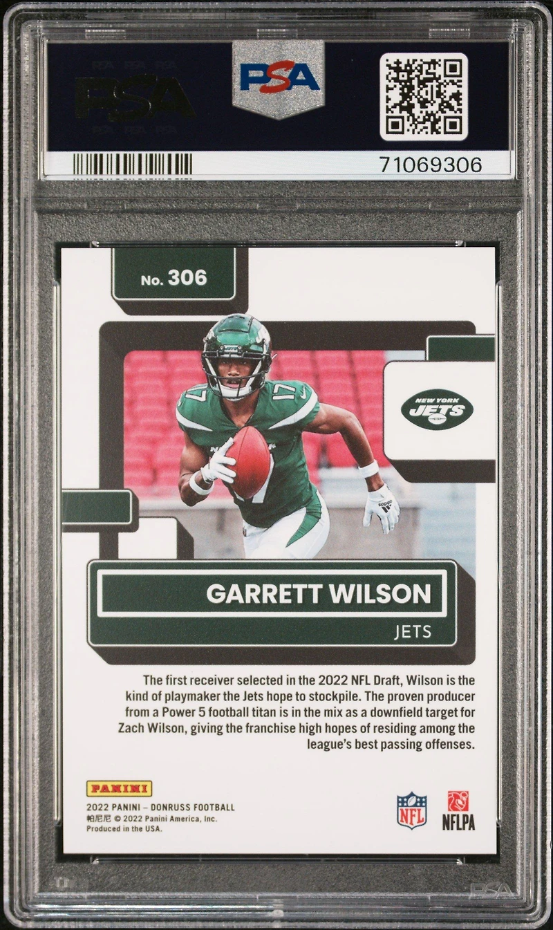 2022 Panini Donruss 306 Garrett Wilson Press Proof Premium PSA