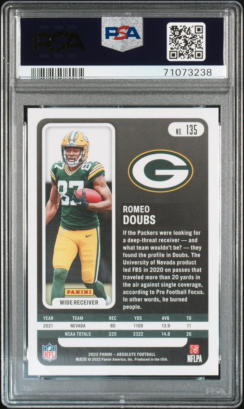 2022 Panini Absolute 135 Romeo Doubs Gold Stars PSA 10