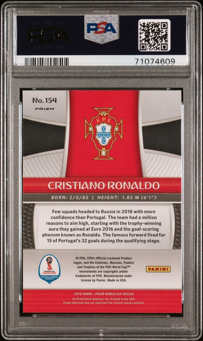 2018 Panini Prizm World Cup 154 Cristiano Ronaldo Mojo Prizm PSA 9