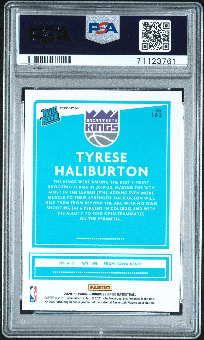 2020 Panini Donruss Optic 162 Tyrese Haliburton Purple Shock PSA 9