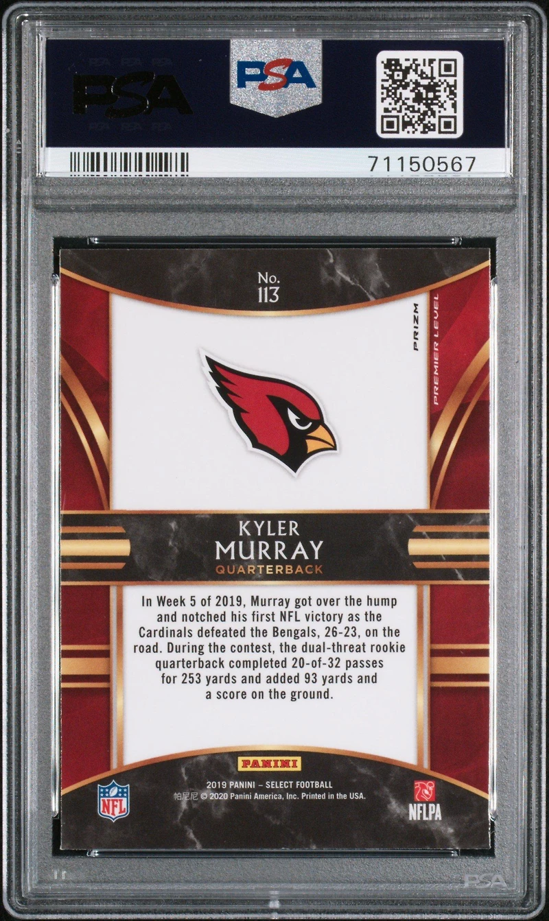 2019 Panini Select 113 Kyler Murray Silver Prizm PSA 9
