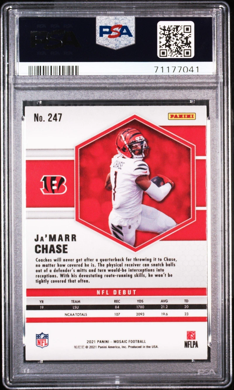 2021 Panini Mosaic 247 Ja’marr Chase PSA 10