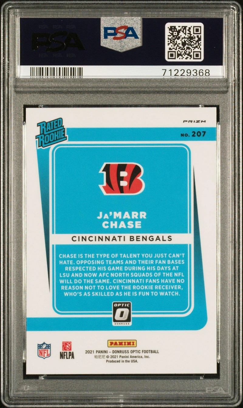 2021 Panini Donruss Optic 207 Ja'marr Chase Green Velocity PSA