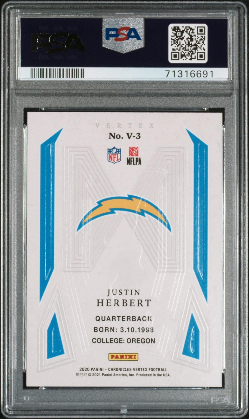 2020 Panini Chronicles Vertex V3 Justin Herbert PSA 9