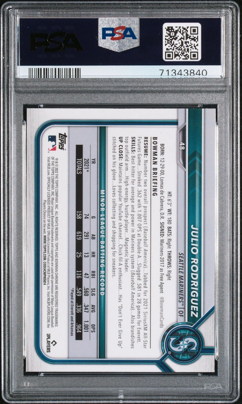 2022 Bowman Chrome 48 Julio Rodriguez PSA