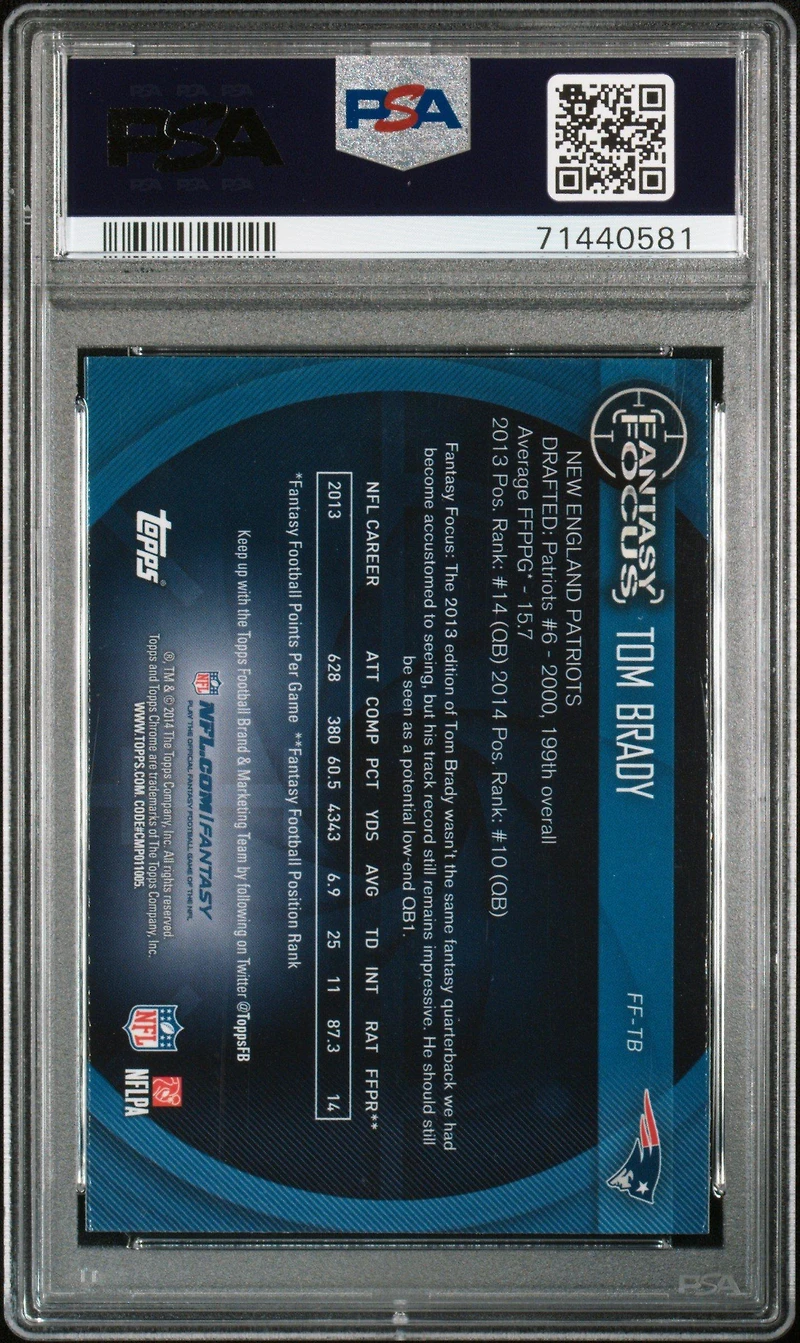2014 Topps Fantasy Focus Ff-tb Tom Brady PSA 10
