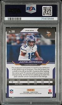 2020 Panini Prizm 398 Justin Jefferson Lazer Prizm PSA 10