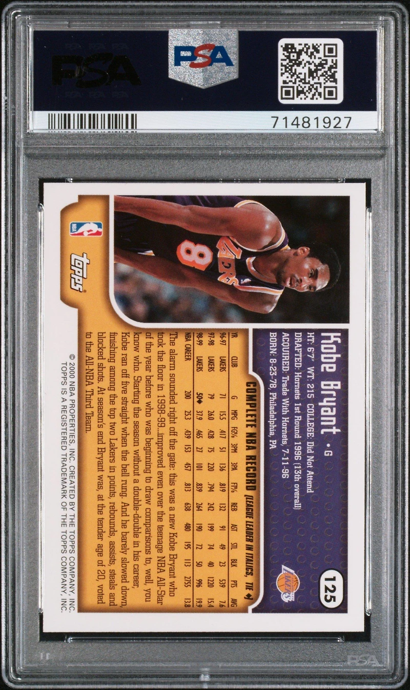 1999 Topps 125 Kobe Bryant PSA 9