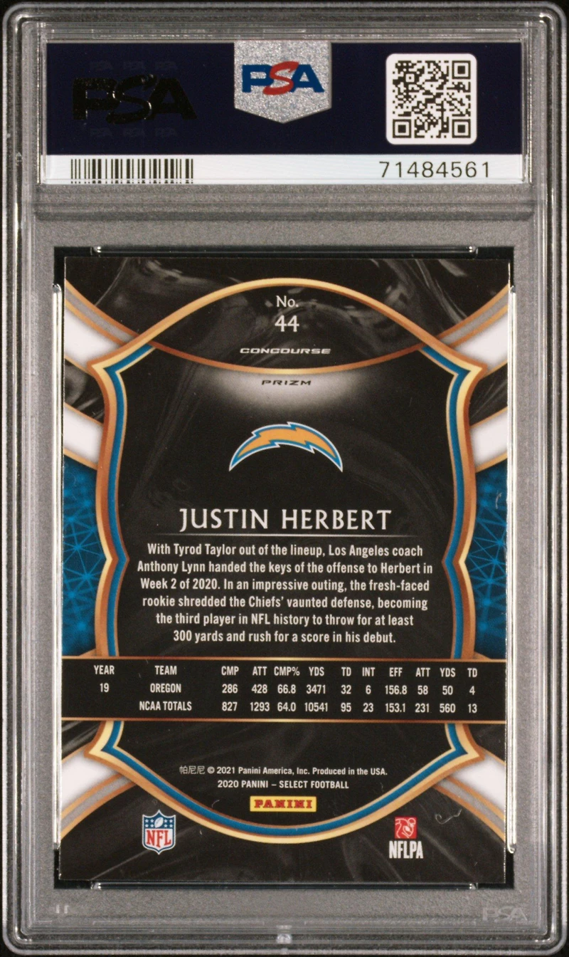 2020 Panini Select Justin Herbert Silver Prizm PSA